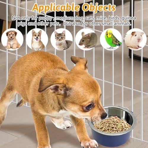 Hamiledyi Crate Dog Bowl Cat 2 Pcs Removable Stainless Steel Hanging No Spill Pet Bowl for Kennels Durable Detachable Design Fits Small Medium Dog Cages (Dark Blue