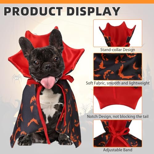 KOOLTAIL Dog Halloween Costume, Pet Vampire Cloak Cape Costume Devil Hat for Small Medium Large Dogs Cats Puppy, Funny Dog Witch Clothes Cosplay Dress Wizard Outfit Mantle Apparel for Holiday Party L - Image 3