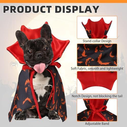 KOOLTAIL Dog Halloween Costume, Pet Vampire Cloak Cape Costume Devil Hat for Small Medium Large Dogs Cats Puppy, Funny Dog Witch Clothes Cosplay Dress Wizard Outfit Mantle Apparel for Holiday Party L - Image 3