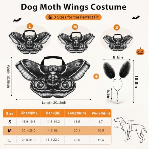 Tallew 2 Pcs Dog Halloween Costumes Moth Butterfly Wings,M,Black,White - Image 2