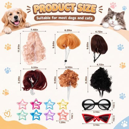 6 Pcs Funny Cat and Dog Wigs with Hairpin Glasses, Fashion - Image 2