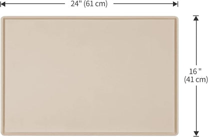 Dog Food Mat,Silicone Waterproof Food Tray,Non Slip Pet Bowl Mats Placemat,0.6" Raised Edge,Suitable for Most Small and Medium Sized Pets,24" x 16"