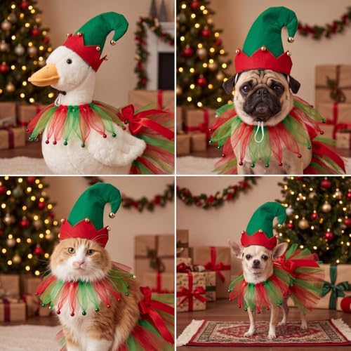 Huhumy 3 Pcs Christmas Dog Outfit Pixie, Hat Collar Skirt Small Dogs Cats - Image 4