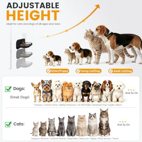Dog Cat Bowls Wall Mounted Stainless Steel 2 in 1 Feeding Bowl, Automatic Refill Water Dispenser Anti Spill Design for Small Kittens Pet Puppies, Black
