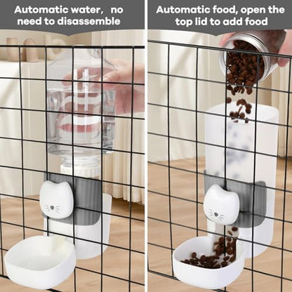Yummy Sam Hanging Automatic Small Pet Food Water Dispenser, Grey White