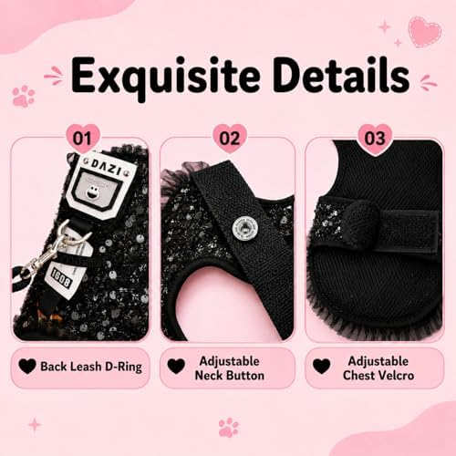 Sequin Dog Harness Costume with Leash, S for Small Dogs & Cats - Image 6