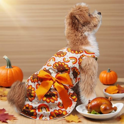 Thanksgiving Turkey Dog Dress, Cute Fall Holiday Pet Outfit for Small and Medium Dogs Autumn Harvest Costume for Puppy Girls and Boys - Image 6