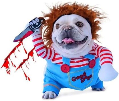 Pet Deadly Doll Dog Costume, Novelty Halloween Christmas Costumes Funny Dog Cosplay Outfits Cute Clothes for Small Medium Large Dogs Cats Party Dress Up Cool Puppy Costumes Scary Spooky Apparel Blue by CAISANG