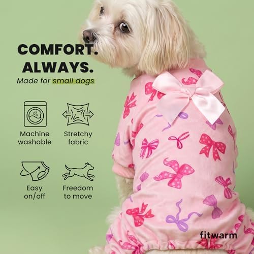 Fitwarm Bowknot Dog Flecce Pajamas, Cozy Valentines Day Outfit for Small Dogs Girl, Cute Pet Clothes, Pink, Red, Purple, Medium - Image 6