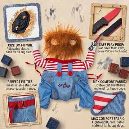Deadly Doll Dog Costume for Small Medium Large Dogs, Funny Pets Cosplay Halloween Dog Clothes for Party, Walking Illusion Puppy Outfit with Wig and Knife - Image 3