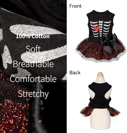 Fitwarm Halloween Skeleton Dog Dress, Funny Dog Halloween Costumes, Doggy Clothes for Small Dogs Girl, Pet Apparel, Black, Red, White, Small - Image 5