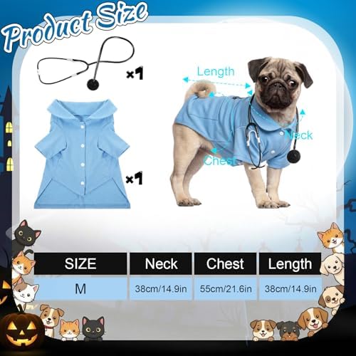 Dog Doctor Costume Cat Surgeon Nurse Costumes with Stethoscope, Blue, M - Image 2