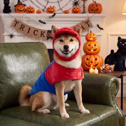 Dansydaisy Dog Halloween Costume Set Funny Red Overalls Outfit with Hat Retro Buddy Themed Dog Clothes for Cosplay Party(Large) - Image 5