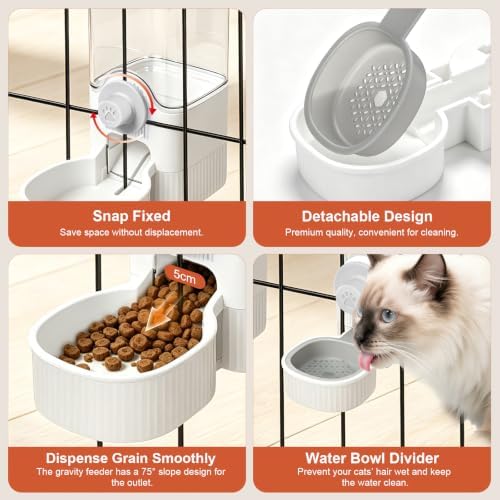 Hanging Cage Auto Small Pet Feeder Waterer Set for Puppy Cats, White