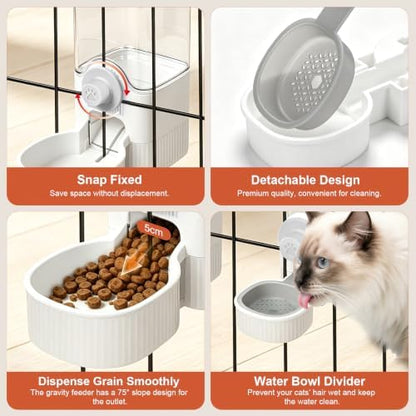 Hanging Cage Auto Small Pet Feeder Waterer Set for Puppy Cats, White