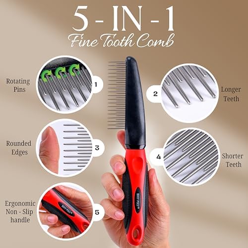 Poodle Comb with Rotating Teeth - 5-in-1 Dog Dematting Tool - Used for Small Size Breeds and Puppies - Cat Comb for Shedding and Deshedding - Image 4