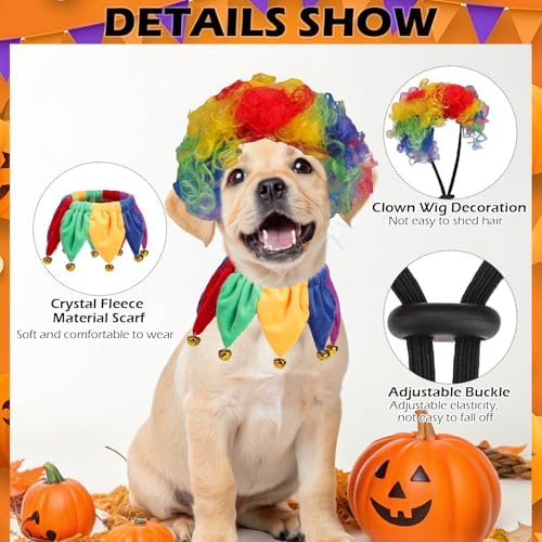 EXPAWLORER Dog Halloween Costume, 2 Pack Funny Doggie Cosplay Rainbow Jester Clown Wig with Collar, Adjustable Headwear Dress Up Holiday Apparel for Party for Small Medium Large Dogs Puppies Cats - Image 3