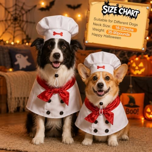 Dog Halloween Costumes - Dog Chef Costume Hat Outfit Red Scarf Set for Pets - Image 3