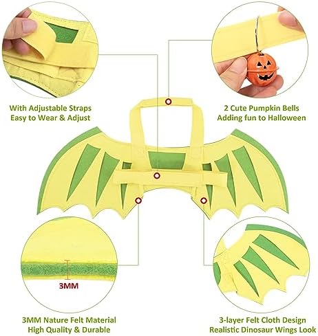 Coppthinktu Dog Dragon Wings, Dog Halloween Costumes, Small, Medium, Large, Yellow Felt Cloth Wings, Christmas, Halloween Theme Clothes Outfit Christmas Party Special Events Photo Props - Image 3