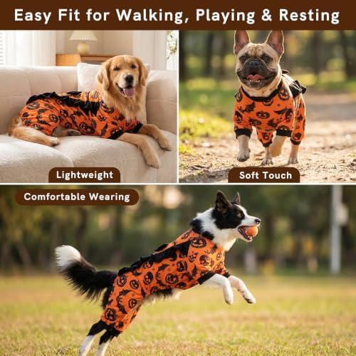 Dog Halloween Pajamas for Medium Large Breeds, Pumpkin Ghost Dog Onesies, Halloween Pet Outfit Clothes, Soft 4-Way Stretch Doggie Pjs Costumes for Halloween Party Photos - Image 4