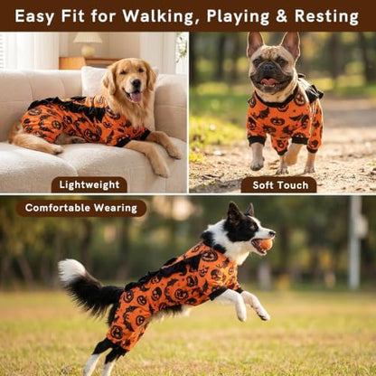 Dog Halloween Pajamas for Medium Large Breeds, Pumpkin Ghost Dog Onesies, Halloween Pet Outfit Clothes, Soft 4-Way Stretch Doggie Pjs Costumes for Halloween Party Photos - Image 4