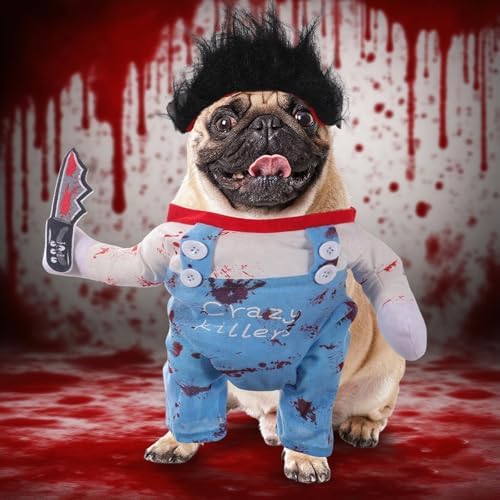 QKURT Pet Halloween Costume, Deadly Dog Cloths Halloween Crazy Cosplay Outfit, Funny Adjustable Costume for Small Medium Large Dogs Puppy Cats - Image 7