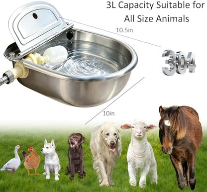 Automatic Water Dispenser for Dog Water Bowl Dispenser Large Size Stainless-Steel Waterer Feeder Self Filling Water Trough for Poultry and Livestock (Metallic Gray, Large)