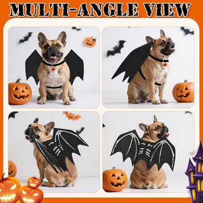 Olanrun Small Dog Halloween Costumes, Adjustable Dog Bat Wings Costumes for Small Dogs with Pumpkin Bell Skeleton Print On The Back, Pet Costume Halloween Cosplay Party Dress Up, S Black - Image 4