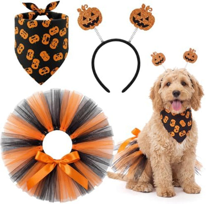Huhumy 3 Pcs Dog Halloween Costume Set with Bandana Tutu Dress Headband by Huhumy