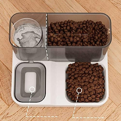 TITA-DONG All in One Automatic Cat Feeder and Water Dispenser Set, 2 in 1 Large Capacity Transparent Window Automatic Pet Feeder for Dog Cat (Grey)