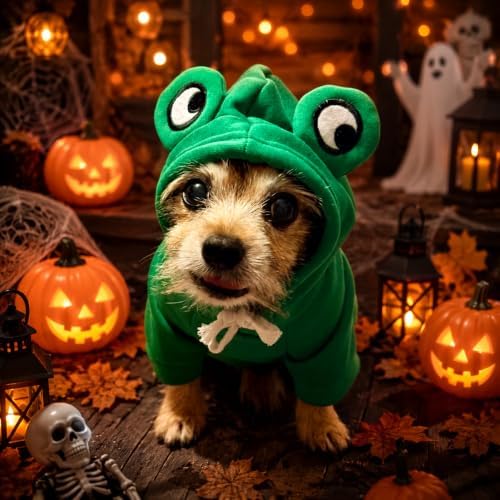 Dog Christmas Halloween Costumes,Dog Hoodies for Small Dogs Cats, Cat Puppy Outfits,Yorkie Chihuahua Pomeranian Clothes (X-Small, Green-Frog) - Image 2