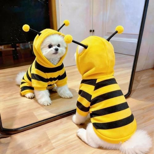 Fleece Lined Bumble Bee Design Dog Hoodie Costume with Antennae, XS - Image 2