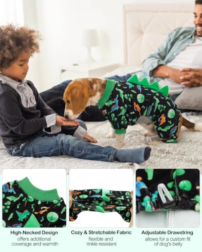 CuteBone Dinosaur Costume Dog Pajamas, Stretchy Spandex Crystal Velvet Sleepwear Coat for Small Dogs, Soft & Warm Pet Outfit Clothes for Cold Weather, Cozy Pullover Design COSP22M - Image 3