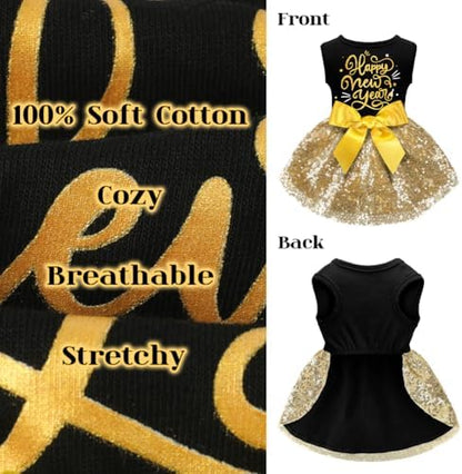 Dog Happy New Year Outfit Dog Dress New Years Pet Costumes for Dogs Funny Puppy Dress with Bow for Small Medium Dogs Girls Cats - Image 5