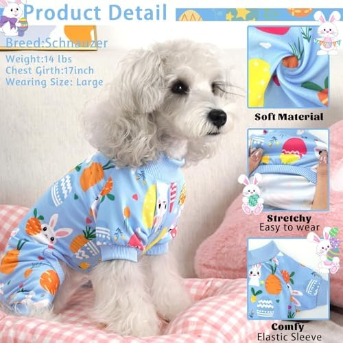 XPUDAC Easter Eggs Dog Pajamas Soft Lightweight Bunny Dog Clothes for Small Medium Dogs Pet Jumpsuit Outfit Cat Apparel-XS - Image 3