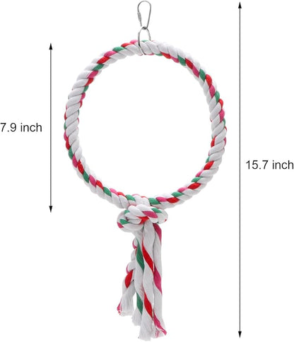 Bird Rope Swing Toy Parrot Climbing Perch Stand for Cockatiel Conure Cockatoo Parakeet Cage Hanging Decor (A: Round)
