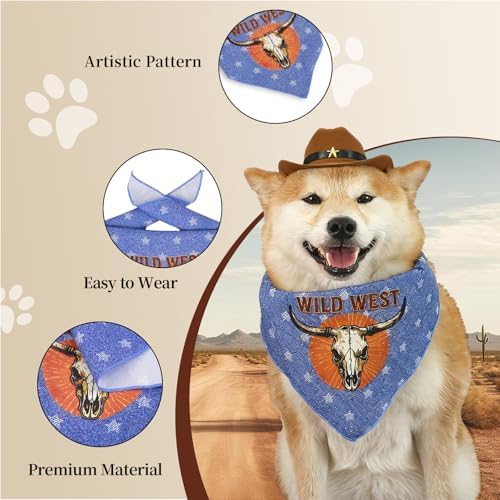 HOWWFALY Pet Cowboy Costume Set Dog Halloween Costumes Cat Cowboy Hat & Bandana Scarf for Small Medium Breeds(Bule, Small) - Image 3