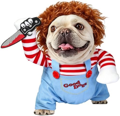 Dog Halloween Costumes, Funny Dog Killer Doll Costume with Wig and Knife, Adjustable Pet Halloween Cosplay Costume for Small Medium Large X-Large Dogs (Small) by Unknown