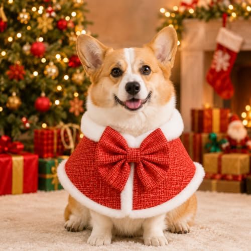 Christmas Pet Costume Santa Cape, Christmas Cat Costume & Dog Christmas Costume for Cats and Small Dogs, Plush Santa Hooded Pet Clothes with Red Cape White Fur Trim, Holiday Cosplay, Large - Image 3