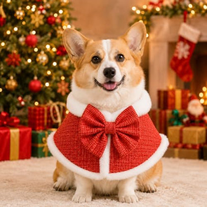 Christmas Pet Costume Santa Cape, Christmas Cat Costume & Dog Christmas Costume for Cats and Small Dogs, Plush Santa Hooded Pet Clothes with Red Cape White Fur Trim, Holiday Cosplay, Large - Image 3