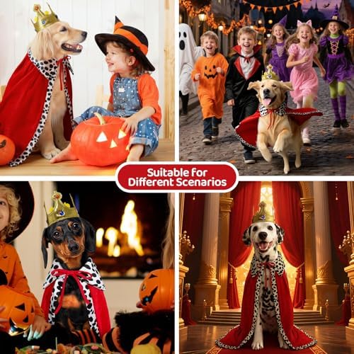 Small Dog Halloween Costumes, King Costume Crown Hat and Cape, Funny Puppy Costumes for Small Dogs with Adjustable Straps for Dachshund, French Bulldog, Teddy and Cat (S) - Image 5
