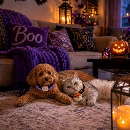 4 Pcs Halloween Cats Dogs Pets Crochets Handmade Collars Soft Wool Neck Collars Knitted Costume Photo Shoot Props Bibs for Multiple Family Matching Set (Cute Ghosts) - Image 6
