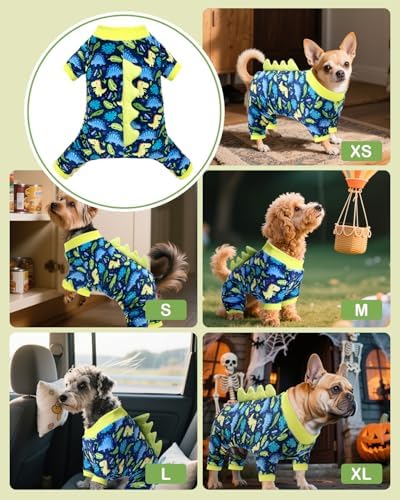 CuteBone Dinosaur Costume Dog Pajamas, Stretchy Spandex Crystal Velvet Sleepwear Coat for Small Dogs, Soft & Warm Pet Outfit Clothes for Cold Weather, Cozy Pullover Design COSP10L - Image 5
