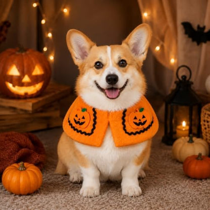 Halloween Pet Costume Pumpkin Cape for Cats & Small Dogs, Soft Plush Dog Halloween Costume, Cute Cat Clothes for Trick or Treat, Fall Festival, Holiday Party, Cosplay, Orange, Large - Image 3