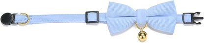Cotton Breakaway Kitten Collar with Bow Tie and Bell Adjustable Cute Soft Corduroy Cat Collars for Small Cats(Blue,XS)