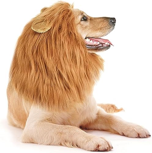 Dog Lion Mane Pet Halloween Costume - Adjustable Lion Wig Party Outfit Cosplay Apparel for Medium Large Dogs (Brown) by Tealots