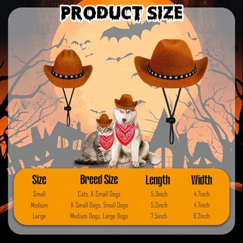 Dog Cowboy Costume, Dog Halloween Costumes Halloween Pet Dogs Cowboy Hat with Bandana Scarf for Small Medium Large Dogs Pets (Brown, Medium) - Image 3