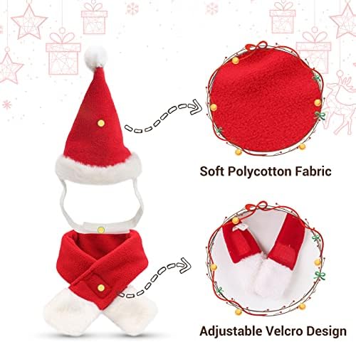 NAMSAN Pet Christmas Costume for Cats Small Dogs Rabbits, Santa Cat Hat with Red Scarf, Small Dog Xmas Hat Scarves, Red Christmas Cat Outfit for Holiday Party Cosplay Statue Decoration - Image 3