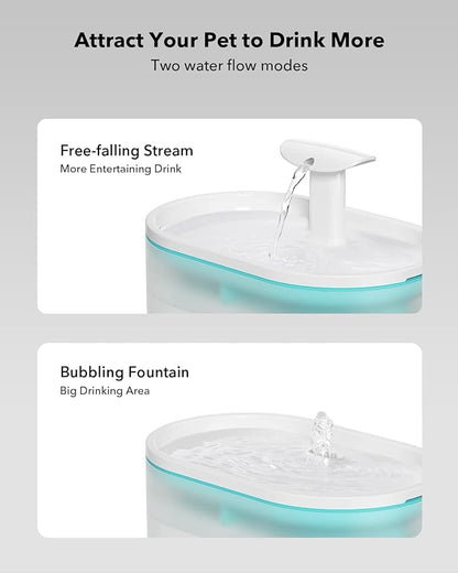 PETLIBRO Pet Water Fountain, Visible Water Level Design, 2.1L Quiet Pet Water Dispenser with Dual Water Modes and 4 Replacement Filters for Cats and Small Dogs, Blue