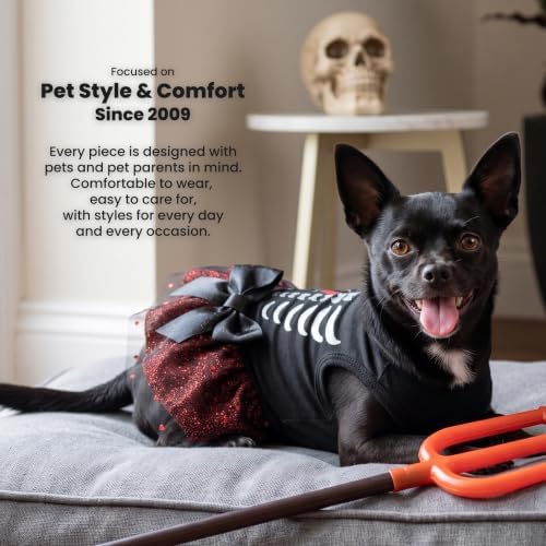 Fitwarm Halloween Skeleton Dog Dress, Funny Dog Halloween Costumes, Doggy Clothes for Small Dogs Girl, Pet Apparel, Black, Red, White, Small - Image 4